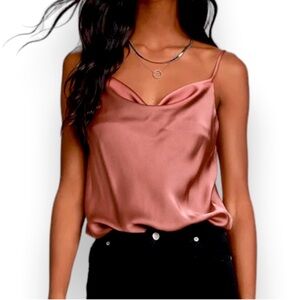 EUC Lulu's Pink Sleeveless Bodysuit with Cowl Neck